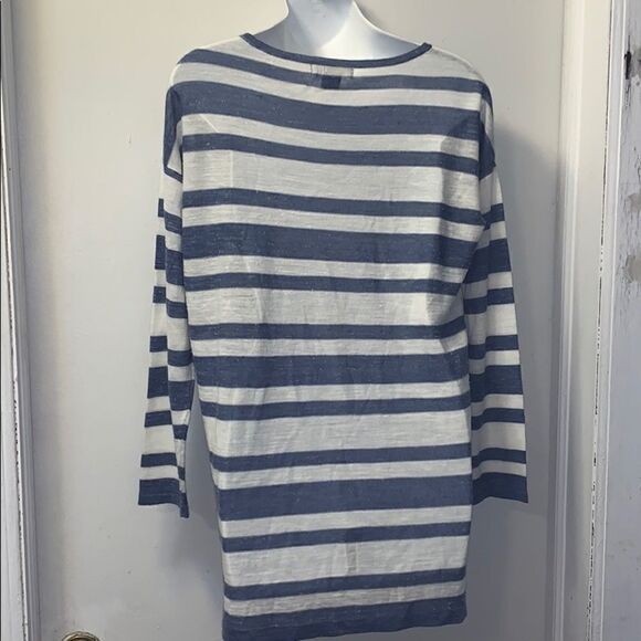 PARKHURST Blue & White Striped Lightweight Linen Blend Sweater-S - Picture 3 of 6